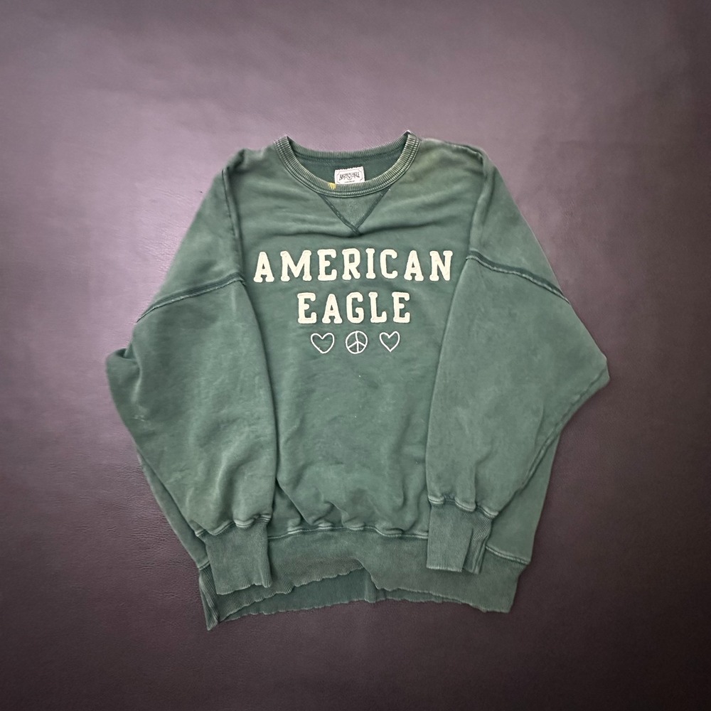 American Eagle Oversized Sweatshirt Womens XL Green Peace Cotton Faded Y2k Style